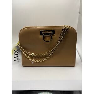 Salvatore Ferragamo Tan Leather Crossbody Bag with Gold Chain